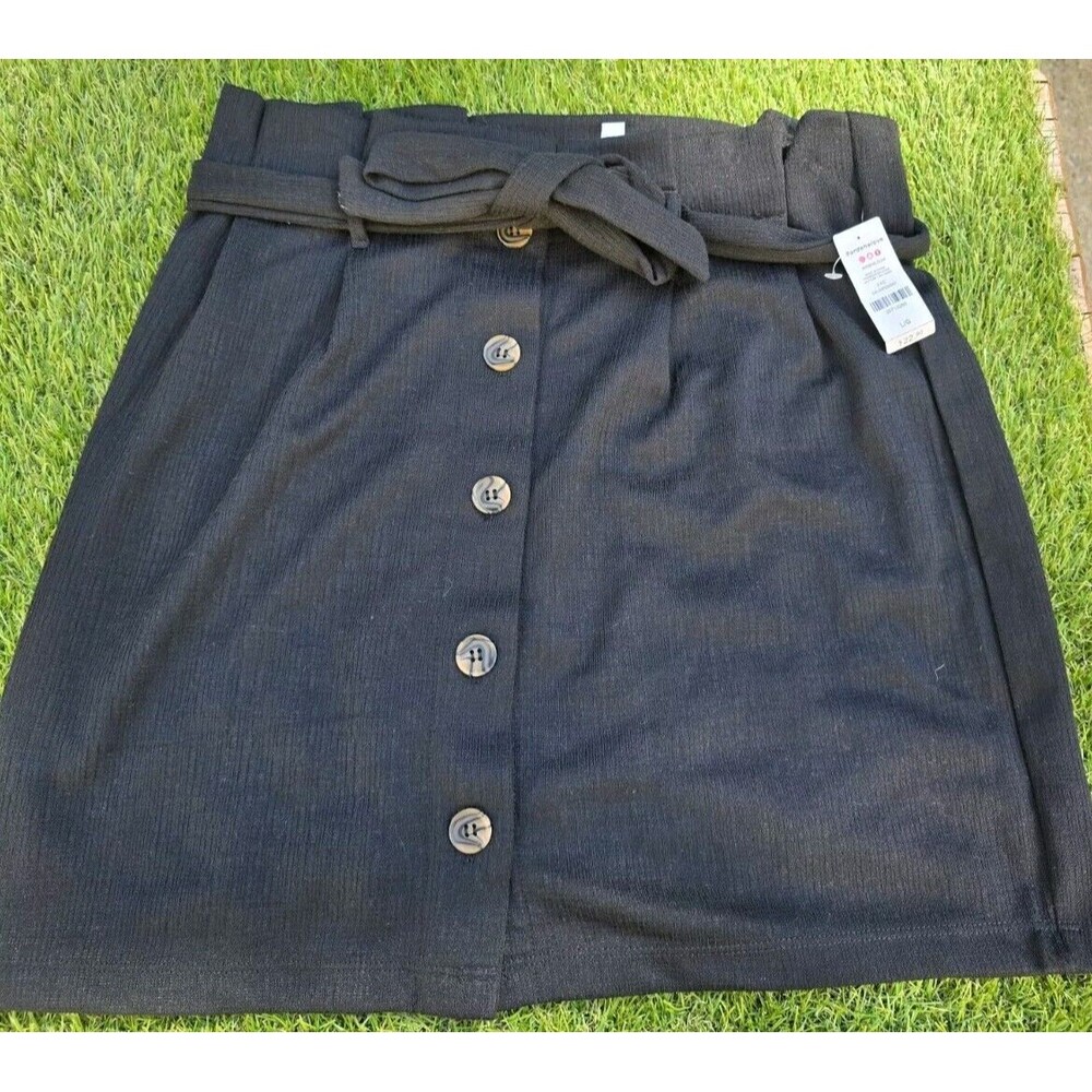 Ardene Womens Button Front Black Skirt Size L (0A-AP03347) NWT
